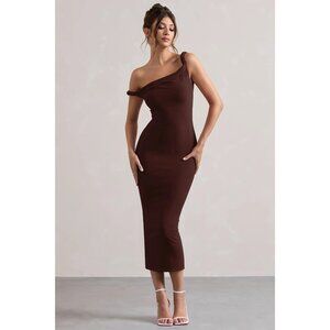 Club L London Brown One-Shoulder Midi Dress